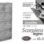 SCARPIERA 4 ANTE CEMENTO COLOR SLIM MODERNA DOPPIA SALVASPAZIO LEGNO h150*63*24
