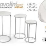 SET 3 TAVOLINI TONDI COLONNINE IN METALLO BIANCO TAVOLO PIANO MARMO 70/60/50 cm