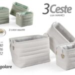 3 CESTE CESTA PORTA OGGETTI ACCESSORI CUCINA BAGNO RETTANGOLARE MANICO 40-35-30