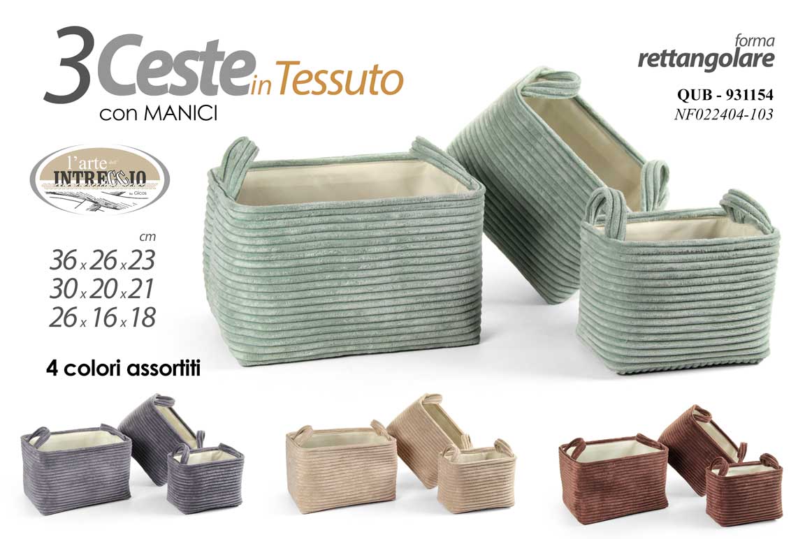 8025569931154 3 CESTE CESTA PORTA OGGETTI ACCESSORI CUCINA BAGNO RETTANGOLARE MANICO 36-30-26 - immagine 1