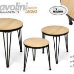 SET 3 TAVOLINI METALLO NERO TAVOLI ROTONDI TONDI PIANO LEGNO BIANCO 53-48-44 cm