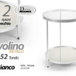 TAVOLINO METALLO BIANCO 2 RIPIANI VETRO TAVOLO TAVOLINO ROTONDO TONDO 52*40 CM