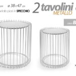 2 TAVOLINI METALLO BIANCO TOP PIANO VETRO TAVOLO TAVOLINO ROTONDO TONDO 51/47 CM