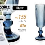 CALICE BICCHIERE VETRO BLU RIGHE FLUTE SPUMANTE PROSECCO TAVOLA PARTY 19CM 155ML
