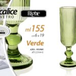 CALICE BICCHIERE VETRO VERDE RIGHE FLUTE SPUMANTE PROSECCO TAVOLA PARTY 19X6 CM