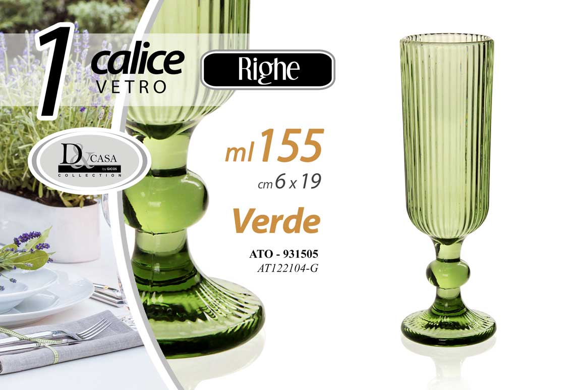 8025569931505 CALICE BICCHIERE VETRO VERDE RIGHE FLUTE SPUMANTE PROSECCO TAVOLA PARTY 19X6 CM - immagine 1
