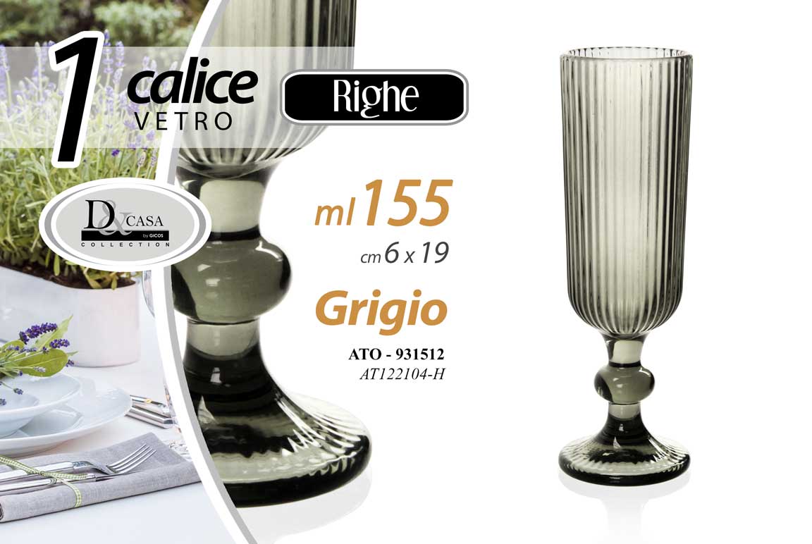 8025569931512 CALICE BICCHIERE VETRO GRIGIO RIGHE FLUTE SPUMANTE PROSECCO TAVOLA PARTY 19*6 CM - immagine 1