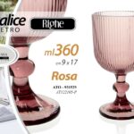 CALICE BICCHIERE VETRO ROSA RIGHE VINO ACQUA BEVANDE TAVOLA CASA PARTY 17CM 360M