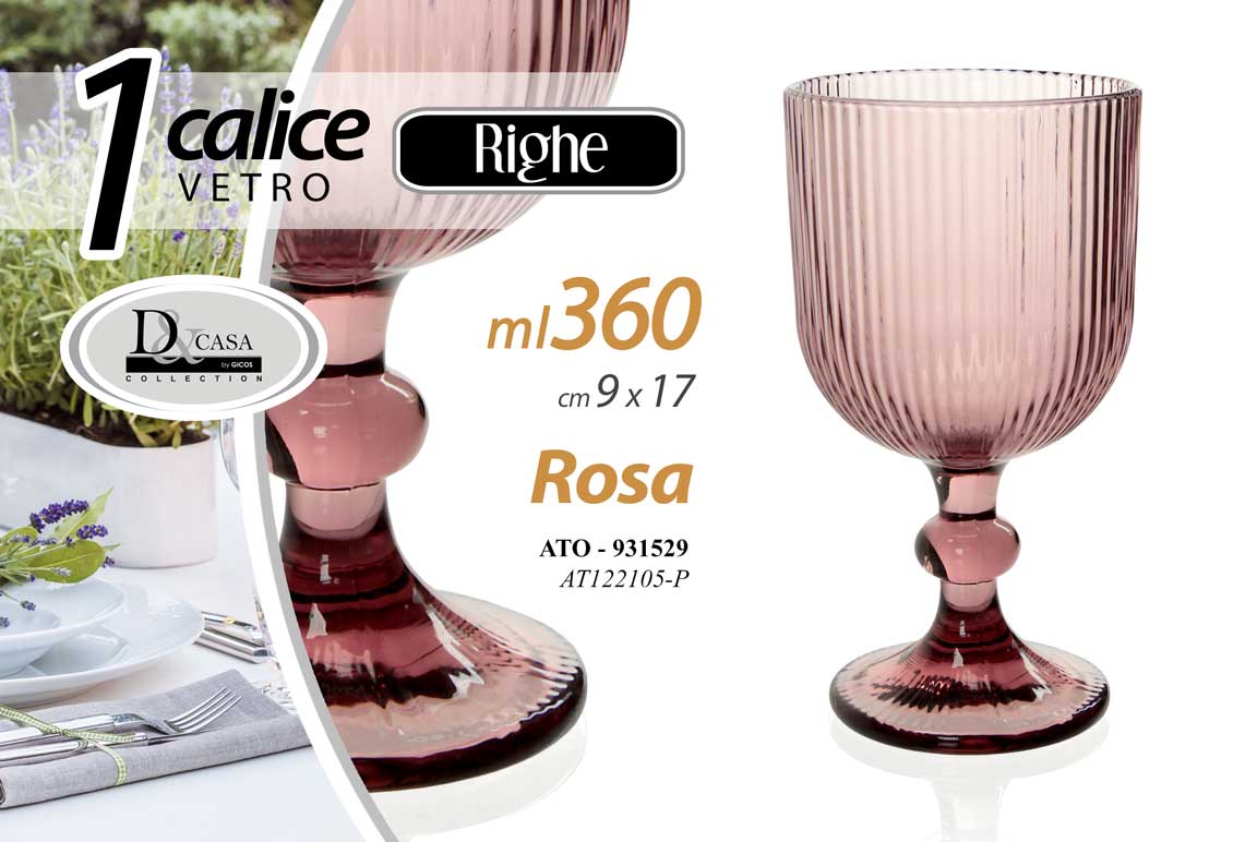 8025569931529 CALICE BICCHIERE VETRO ROSA RIGHE VINO ACQUA BEVANDE TAVOLA CASA PARTY 17CM 360M - immagine 1