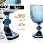 CALICE BICCHIERE VETRO BLU RIGHE VINO ACQUA BEVANDE TAVOLA CASA PARTY 17CM 360ML