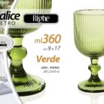 CALICE BICCHIERE VETRO VERDE RIGHE VINO ACQUA BEVANDE TAVOLA CASA PARTY 17 CM