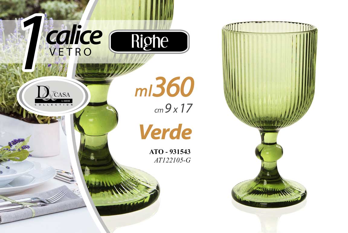 8025569931543 CALICE BICCHIERE VETRO VERDE RIGHE VINO ACQUA BEVANDE TAVOLA CASA PARTY 17 CM - immagine 1