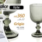 CALICE BICCHIERE VETRO GRIGIO RIGHE VINO ACQUA BEVANDE TAVOLA CASA PARTY 17 CM