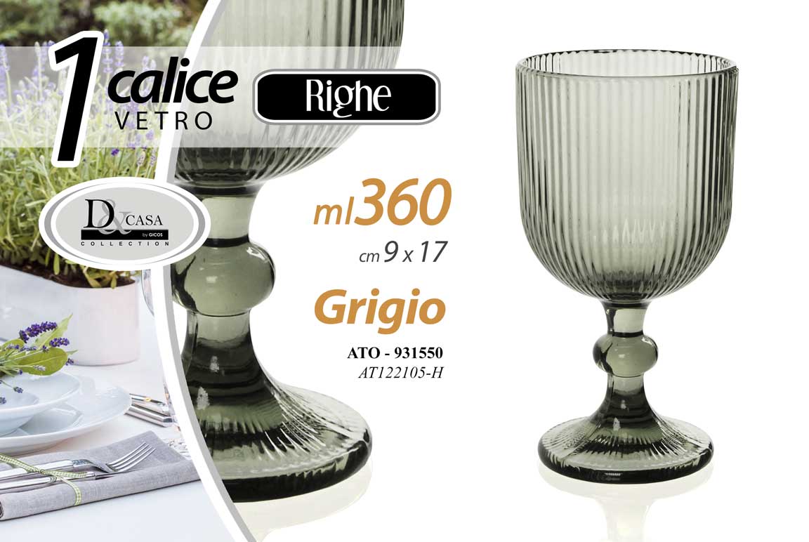 8025569931550 CALICE BICCHIERE VETRO GRIGIO RIGHE VINO ACQUA BEVANDE TAVOLA CASA PARTY 17 CM - immagine 1