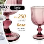 CALICE BICCHIERE VETRO ROSA RIGHE VINO ACQUA BEVANDE TAVOLA CASA PARTY 15CM 360M