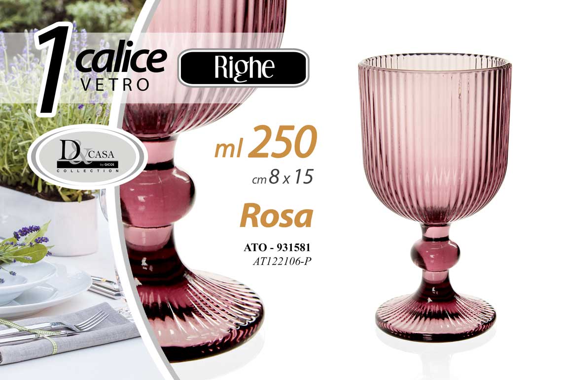8025569931581 CALICE BICCHIERE VETRO ROSA RIGHE VINO ACQUA BEVANDE TAVOLA CASA PARTY 15CM 360M - immagine 1