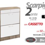 SCARPIERA 2 ANTE 2 VANI + CASSETTO SLIM SALVASPAZIO ROVERE BIANCA 91*60*24 cm