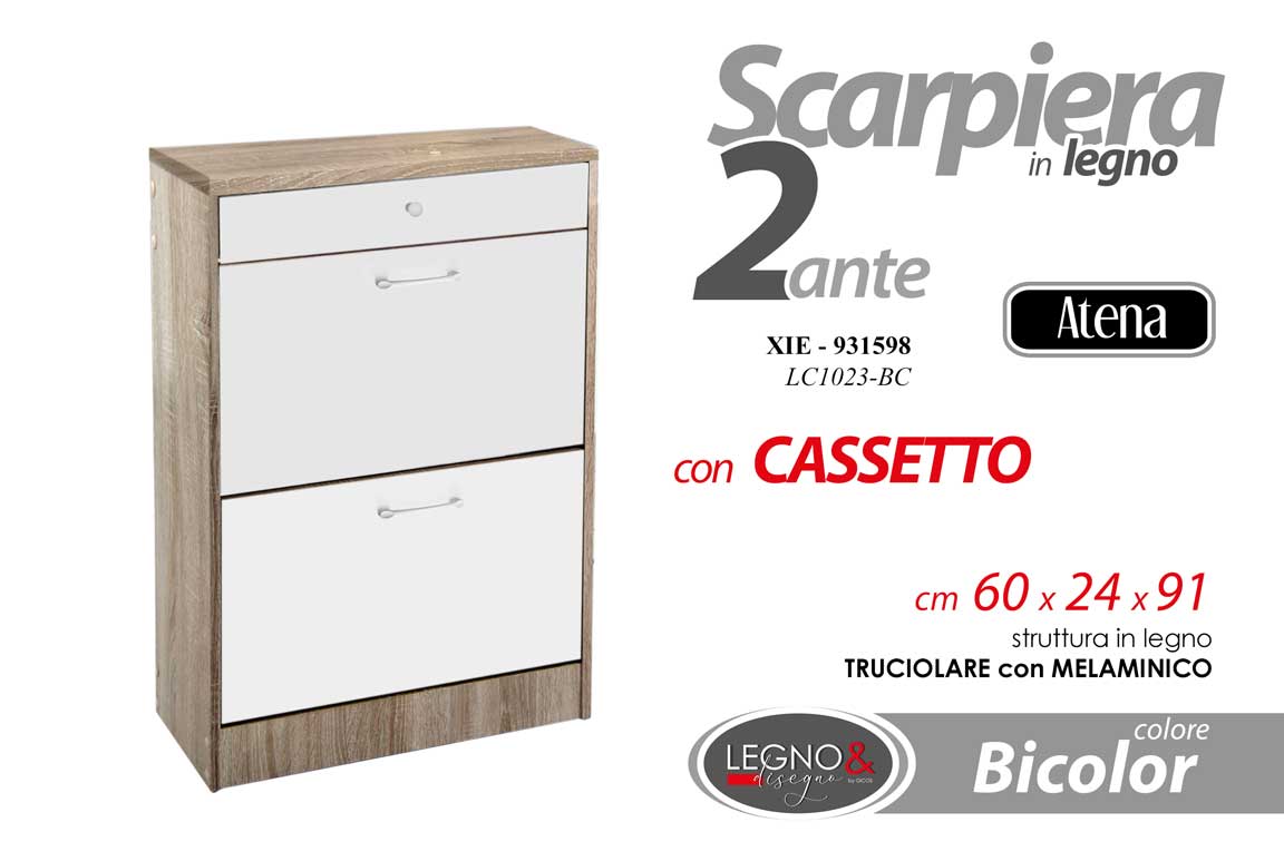 8025569931598 SCARPIERA 2 ANTE 2 VANI + CASSETTO SLIM SALVASPAZIO ROVERE BIANCA 91*60*24 cm - immagine 1