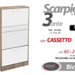 SCARPIERA 3 ANTE 2 VANI + CASSETTO SLIM SALVASPAZIO ROVERE BIANCA 125*60*24 cm