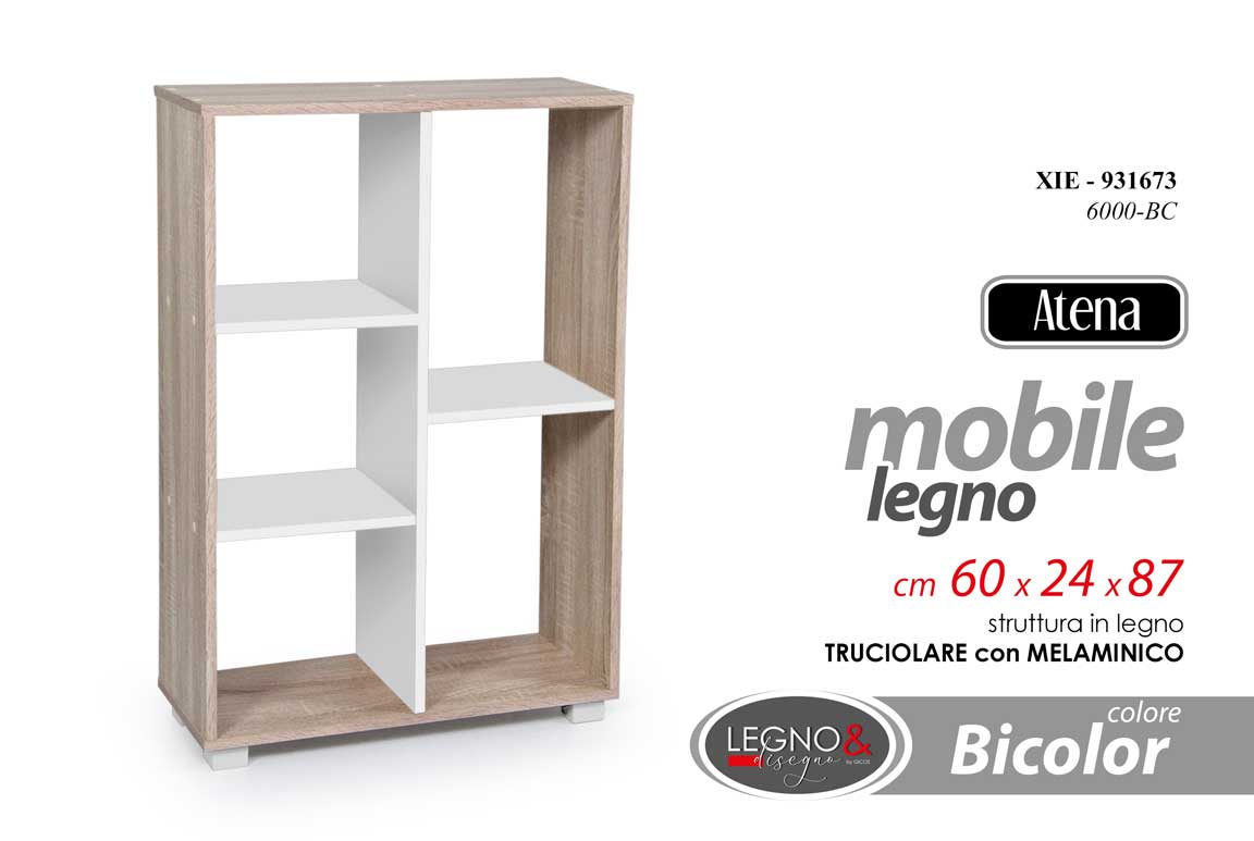 8025569931673 MOBILE LIBRERIA BASSA SCAFFALE SALVASPAZIO MODERNA BIANCO ROVERE H87*L60*P24 cm - immagine 1