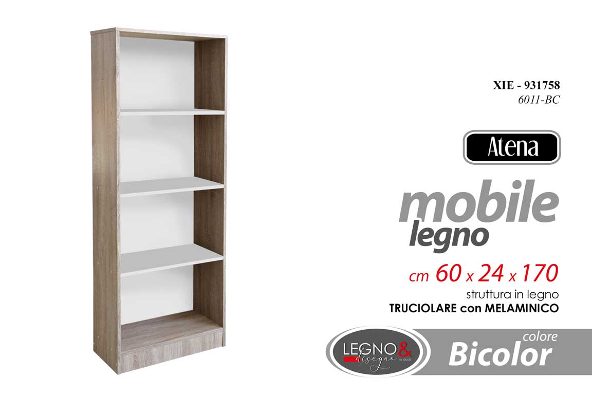 8025569931758 MOBILE LIBRERIA SCAFFALE SALVASPAZIO MODERNA RIPIANI BIANCO ROVERE H170*L60*P24 - immagine 1