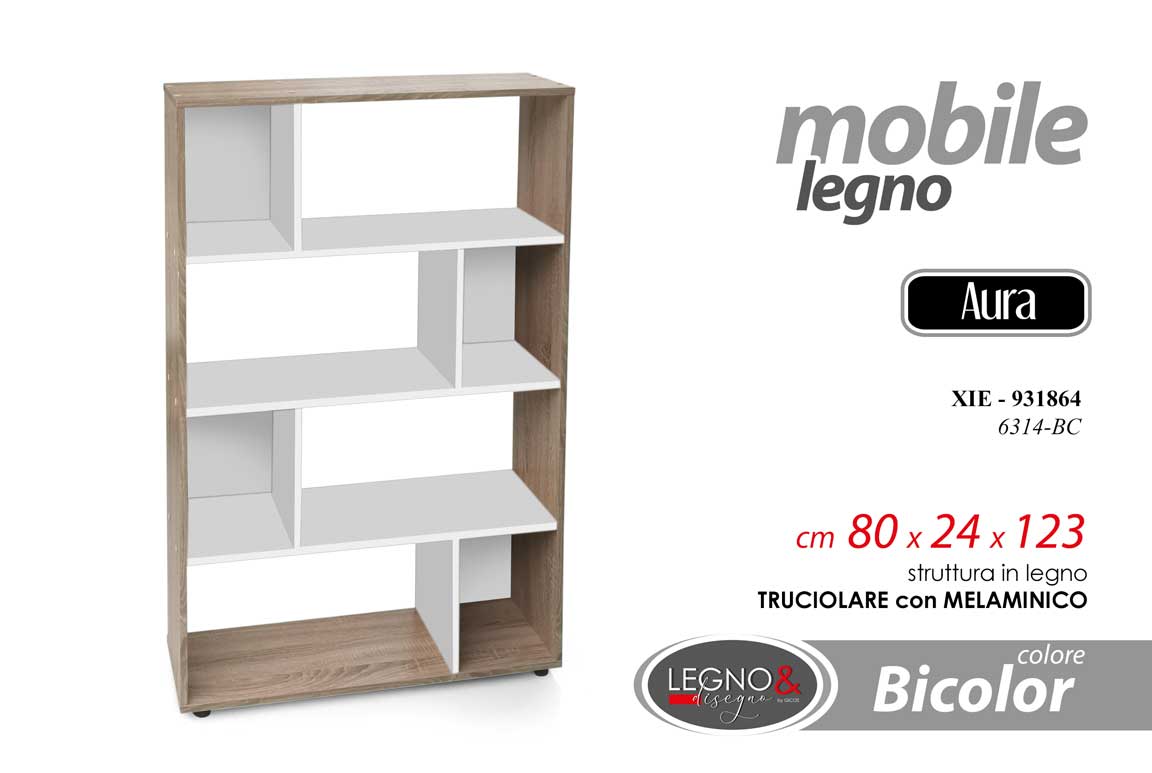 8025569931864 MOBILE LIBRERIA BASSA SCAFFALE SALVASPAZIO MODERNA BIANCO ROVERE H123*L80*P24 cm - immagine 1