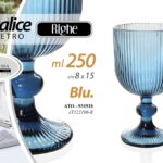 CALICE BICCHIERE VETRO BLU RIGHE VINO ACQUA BEVANDE TAVOLA CASA FESTE 15CM 250ML