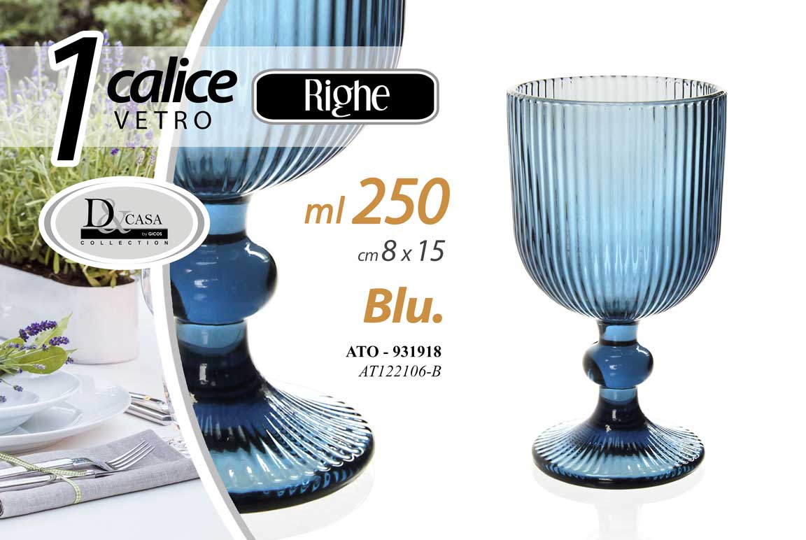 8025569931918 CALICE BICCHIERE VETRO BLU RIGHE VINO ACQUA BEVANDE TAVOLA CASA FESTE 15CM 250ML - immagine 1