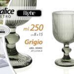 CALICE BICCHIERE VETRO GRIGIO RIGHE VINO ACQUA BEVANDE TAVOLA CASA PARTY 15 CM