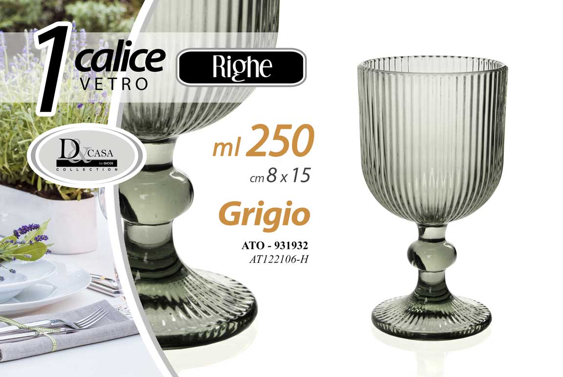 8025569931932 CALICE BICCHIERE VETRO GRIGIO RIGHE VINO ACQUA BEVANDE TAVOLA CASA PARTY 15 CM - immagine 1