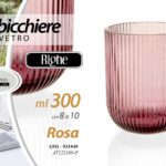 BICCHIERE IN VETRO ROSA RIGHE ACQUA BEVANDE TAVOLA CASA PARTY 10X8CM 300ML