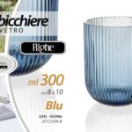 BICCHIERE IN VETRO BLU RIGHE ACQUA BEVANDE TAVOLA CASA PARTY FESTE 10X8CM 300ML