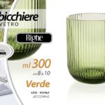 BICCHIERE IN VETRO VERDE RIGHE ACQUA BEVANDE TAVOLA CASA PARTY 10X8CM 300ML