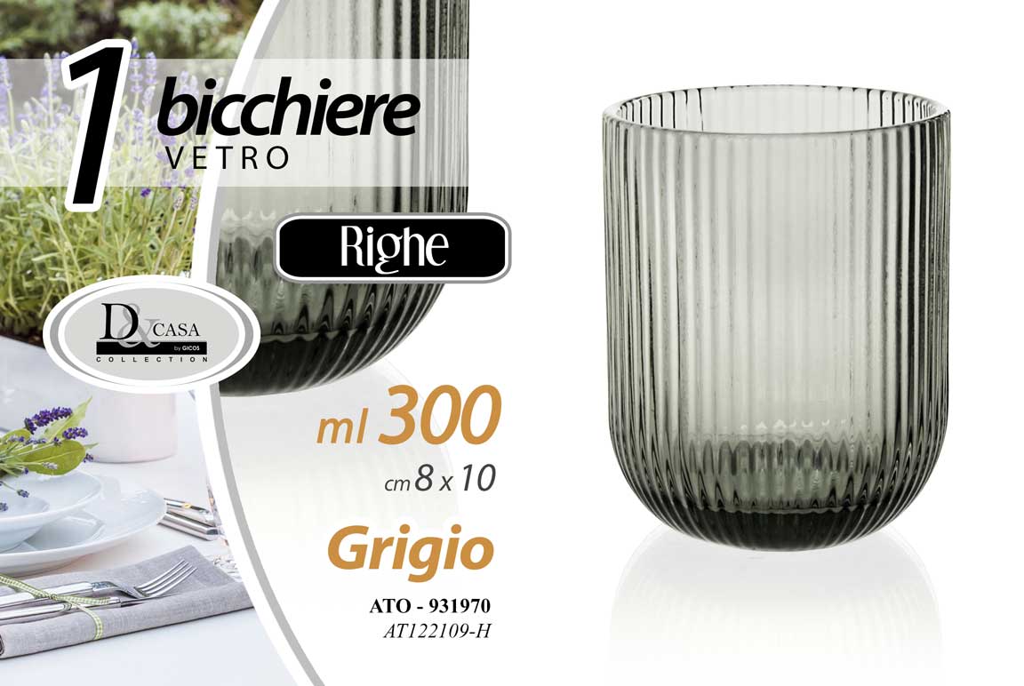 8025569931970 BICCHIERE IN VETRO GRIGIO RIGHE ACQUA BEVANDE TAVOLA CASA PARTY 10X8CM 300ML - immagine 1