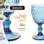CALICE BICCHIERE VETRO BLU DIAMANTE VINO ACQUA BEVANDE TAVOLA CASA 15CM 210ML
