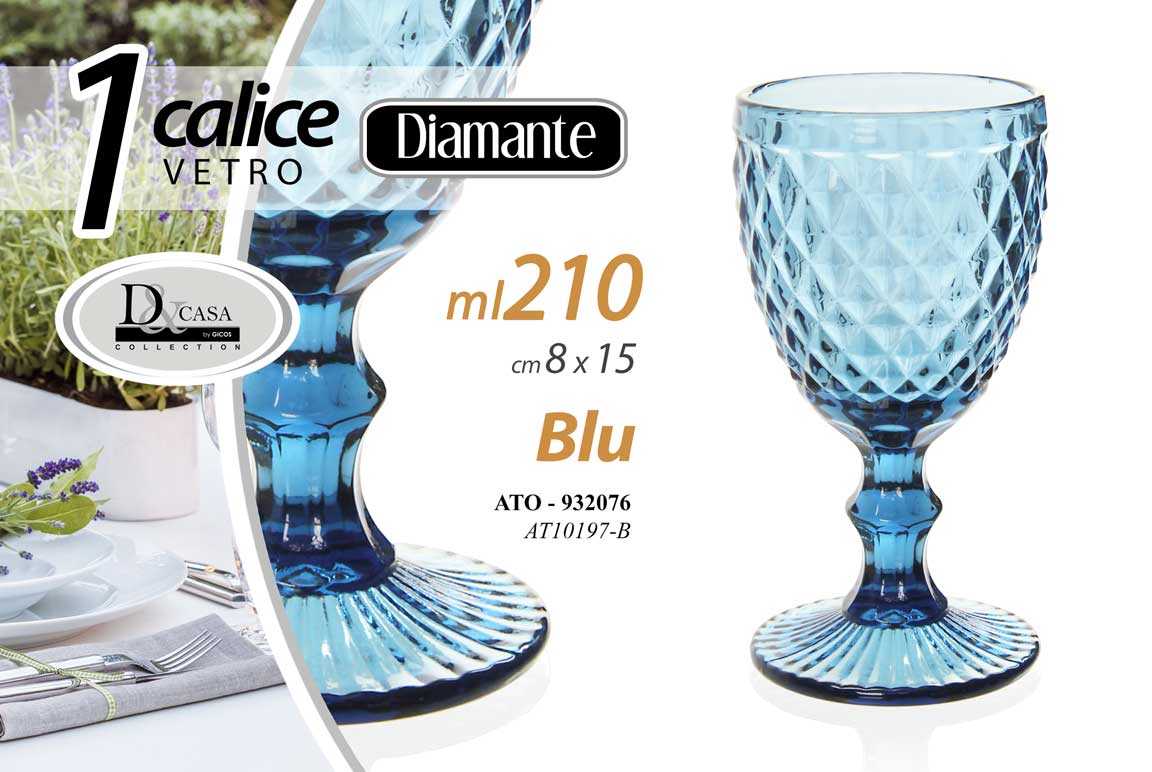 8025569932076 CALICE BICCHIERE VETRO BLU DIAMANTE VINO ACQUA BEVANDE TAVOLA CASA 15CM 210ML - immagine 1