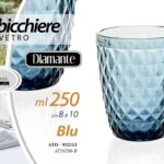 BICCHIERE VETRO BLU DIAMANTE ACQUA BEVANDE TAVOLA CASA ELEGANTE 10X8X8CM 250ML