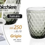 BICCHIERE IN VETRO GRIGIO DIAMANTE ACQUA BEVANDE TAVOLA CASA 10X8X8CM 250ML