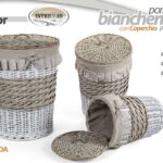 3 CESTE PORTABIANCHERIA CESTA VESTITI COPERCHIO RATTAN VIMINI PV TONDE 56/48/40