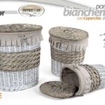 3 CESTE PORTABIANCHERIA CESTA VESTITI COPERCHIO RATTAN VIMINI PV OVALI 56/48/40