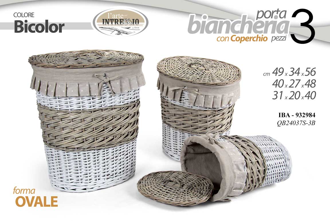 8025569932984 3 CESTE PORTABIANCHERIA CESTA VESTITI COPERCHIO RATTAN VIMINI PV OVALI 56/48/40 - immagine 1