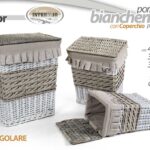 3 CESTE PORTABIANCHERIA CESTA VESTITI COPERCHIO VIMINI  RETTANGOLARI 56/48/40 cm