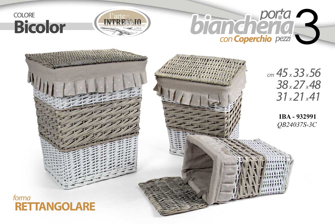 8025569932991 3 CESTE PORTABIANCHERIA CESTA VESTITI COPERCHIO VIMINI RETTANGOLARI 56/48/40 cm - immagine 1