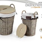 SET 2 CESTE VIMINI PORTABIANCHERIA COPERCHIO LEGNO CESTA TONDA NATURA 53-44cm