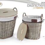 SET 2 CESTE VIMINI PORTABIANCHERIA COPERCHIO LEGNO CESTA OVALE NATURA 53/44cm