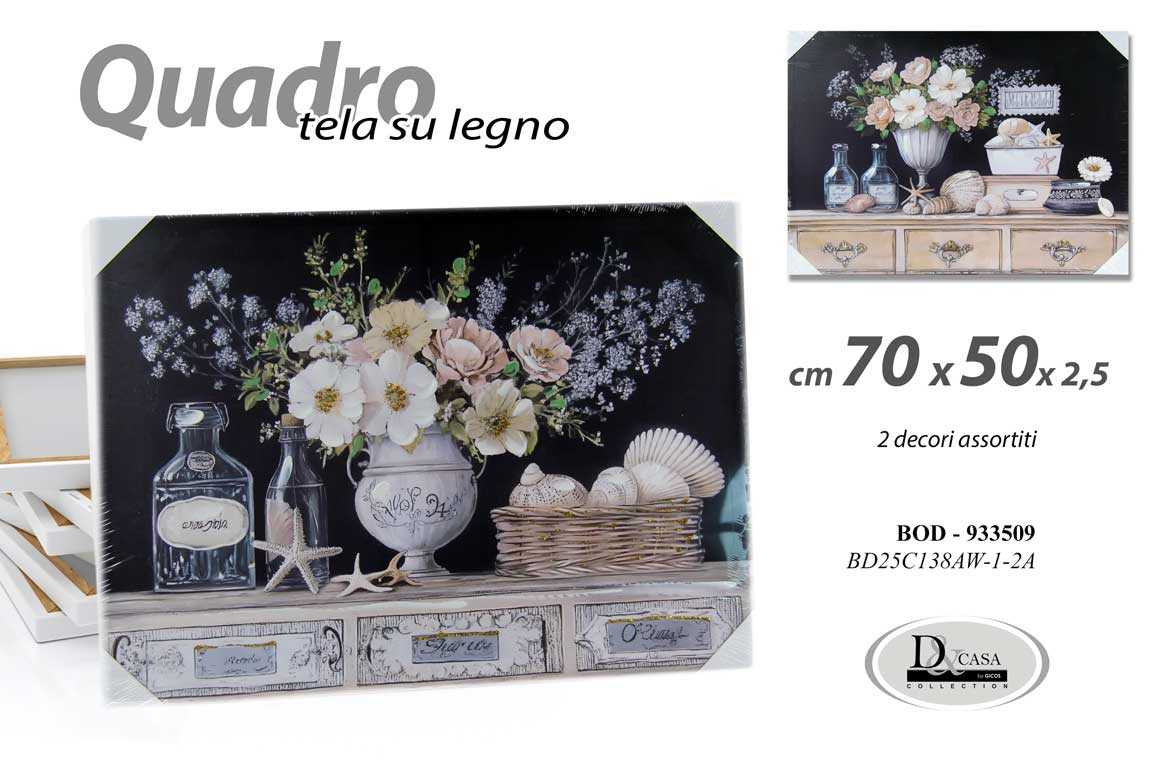 8025569933509 QUADRO STAMPA SU TELA Canvas LEGNO DECORO FLOREALE FIORI TAVOLA ASSORT 50*70 cm - immagine 1