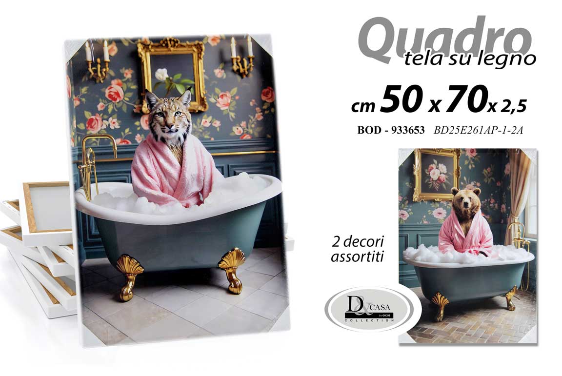 8025569933653 QUADRO STAMPA SU TELA LEGNO ANIMALI VASCA DA BAGNO ORSO TIGRE ASSORTITI 50*70 - immagine 1