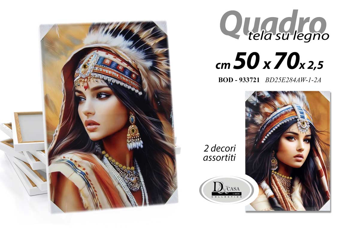 8025569933721 QUADRO STAMPA SU TELA Canvas LEGNO Ragazza Donna INDIANA INDIA ASSOR 50*70 cm - immagine 1