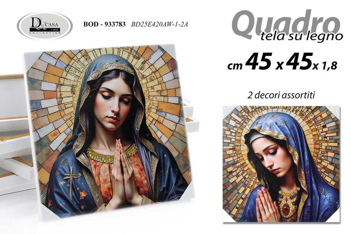 8025569933783 QUADRO STAMPA SU TELA Canvas LEGNO MADONNA SANTA VERGINE MARIA ASSORTITI 45*45cm - immagine 1
