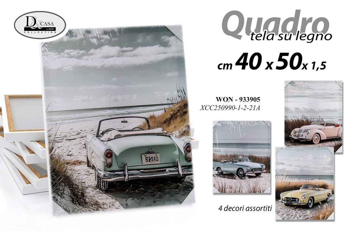 8025569933905 QUADRO STAMPA SU TELA Canvas LEGNO AUTO Epoca MARE SPIAGGIA VINTAGE ASSORT 40*50 - immagine 1